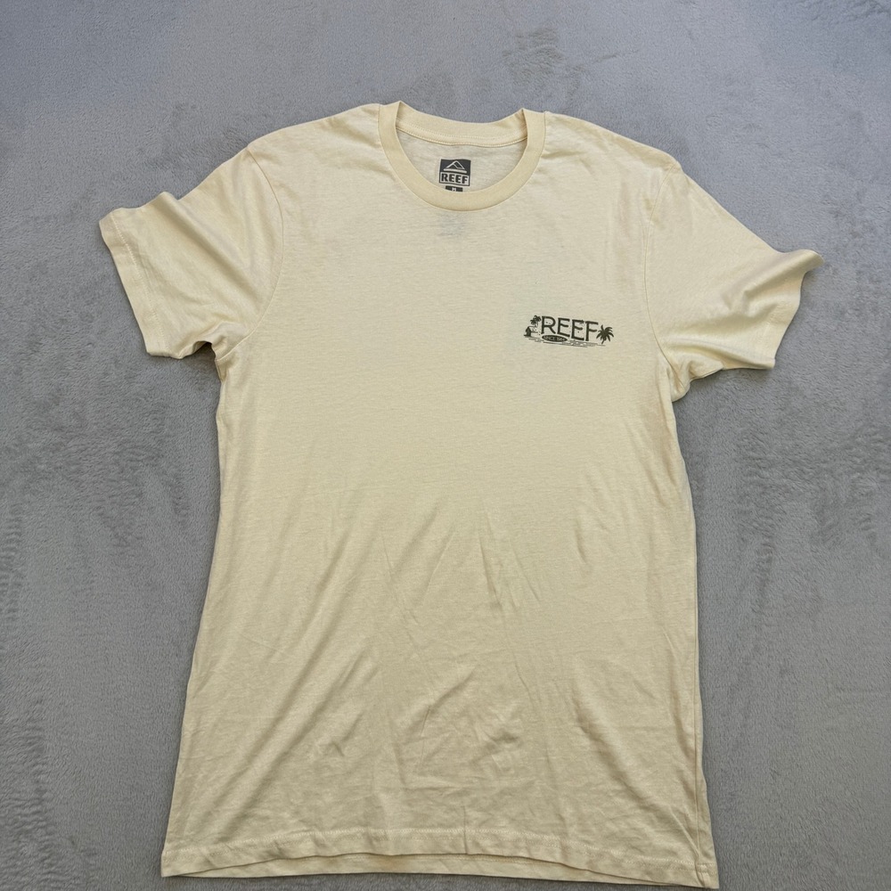 Reef T Shirt Mens Medium Cream Surf Club California Hula Girl Graphic Tee Beach